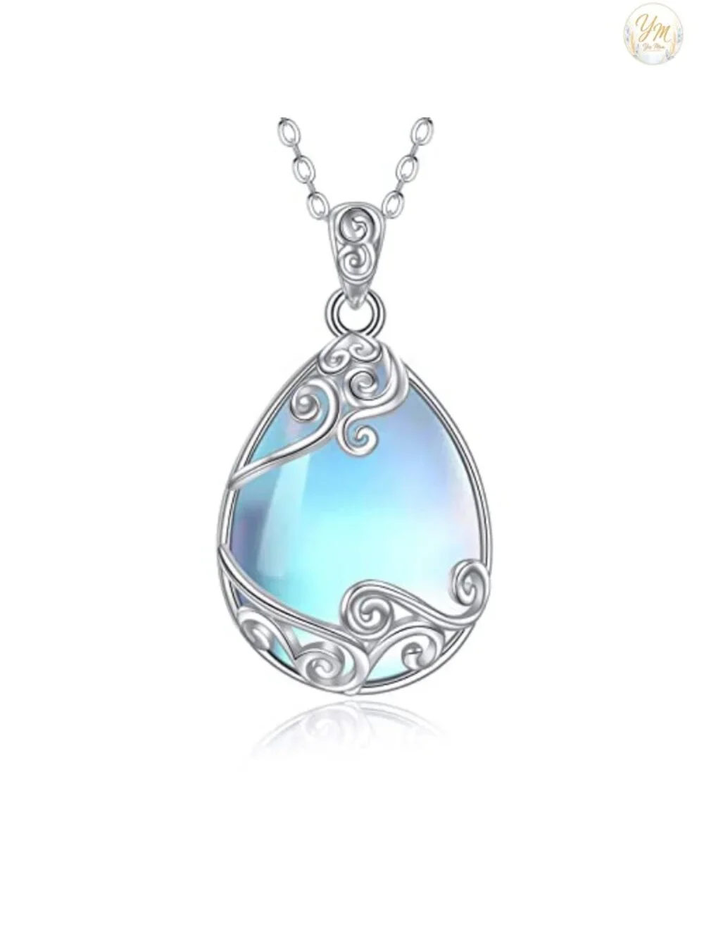 925 Sterling Silver Moonstone Necklace, Filigree Teardrop Pendant, Women's